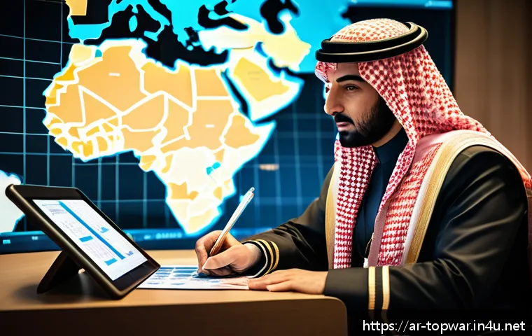 top war 전쟁 승리 보상 - A strategic war room scene featuring an Arabic commander in traditional attire with subtle modern mi...